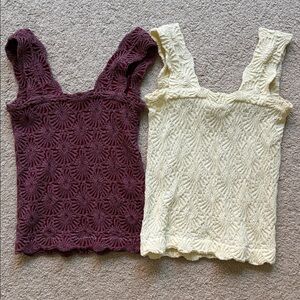 Textured Knit Tank Tops in Burgundy and Cream